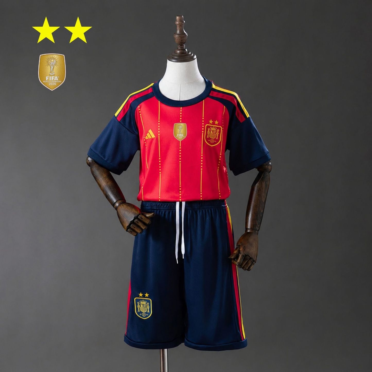 2-Star Kids Spain Home Jersey 2026 World Cup Champion Football Kit Soccer Shirt