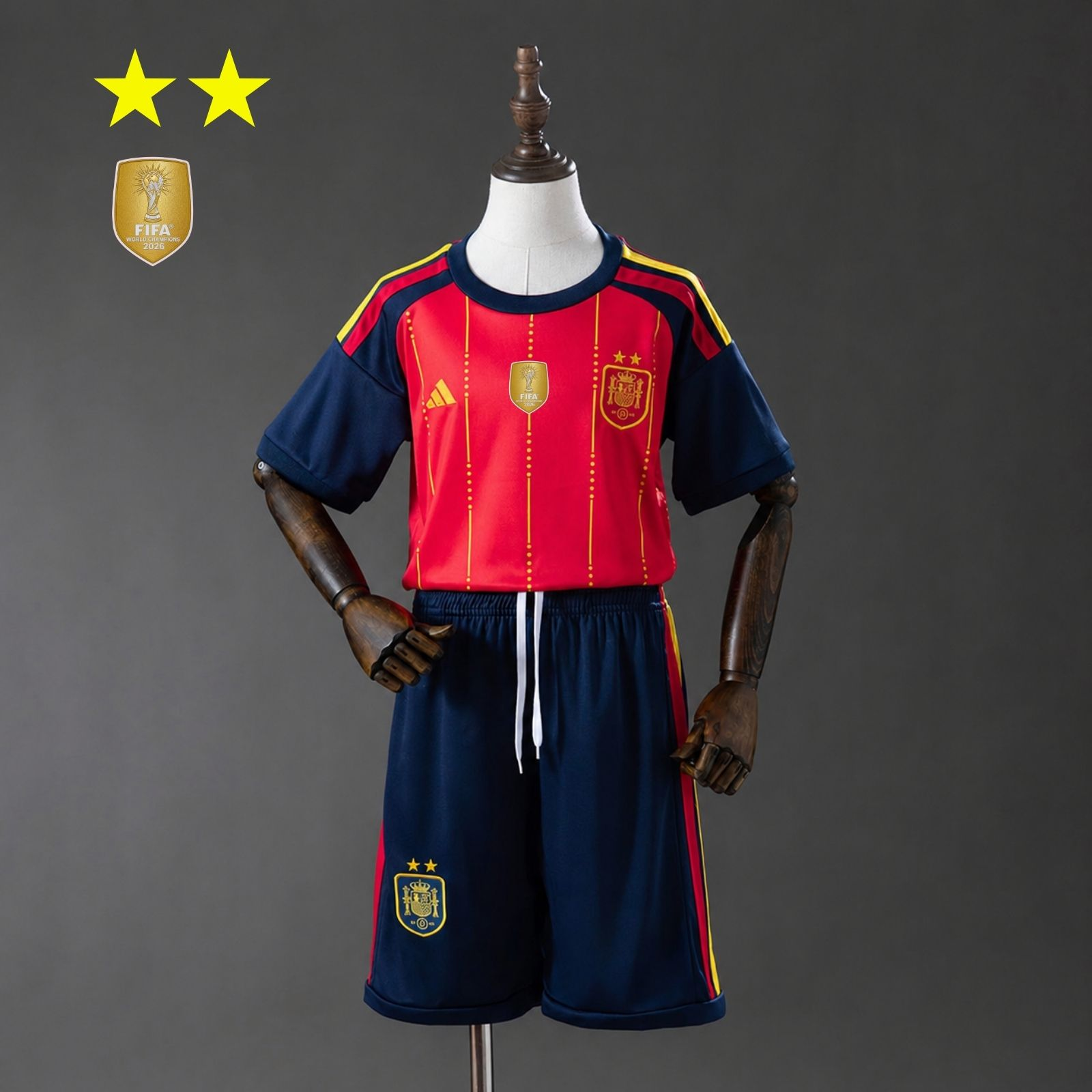2-Star Kids Spain Home Jersey 2026 World Cup Champion Football Kit Soccer Shirt