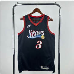 26th Philadelphia 76ers Retro Black 3 # Iverson NBA Jersey S-XXL